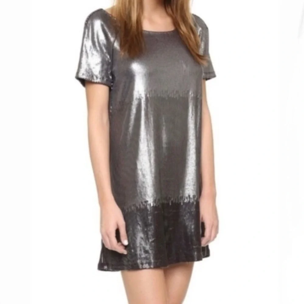 Free People 🖤 Gunmetal Sequined Ombre Backless Oversized Shift Mini Dress, S/XS - Picture 4 of 15